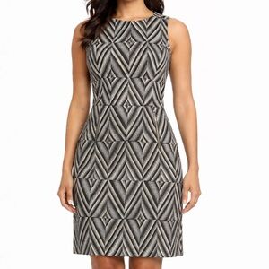 Anne Klein Black and Cream Geometric  Dress Size 12
